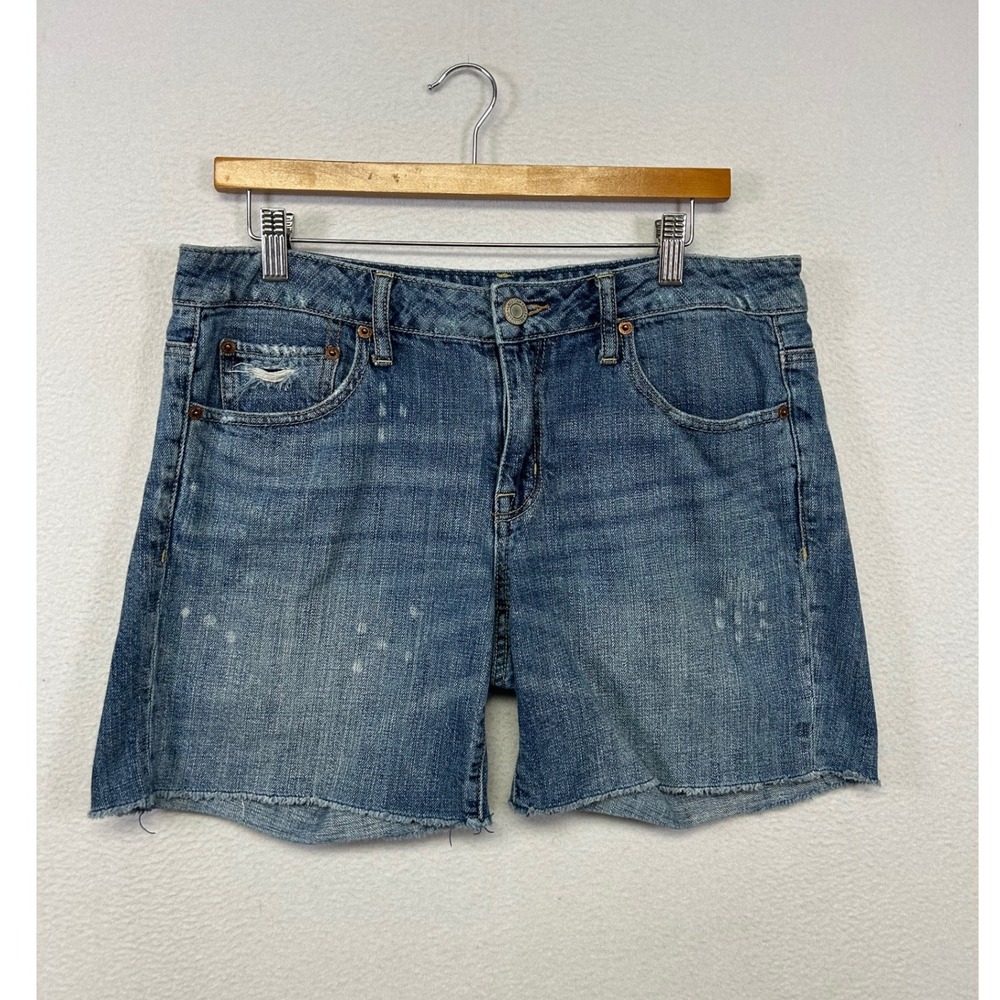 Boho Distressed American Eagle Womens 8 Blue Cut-off Raw Hem Denim Shorts